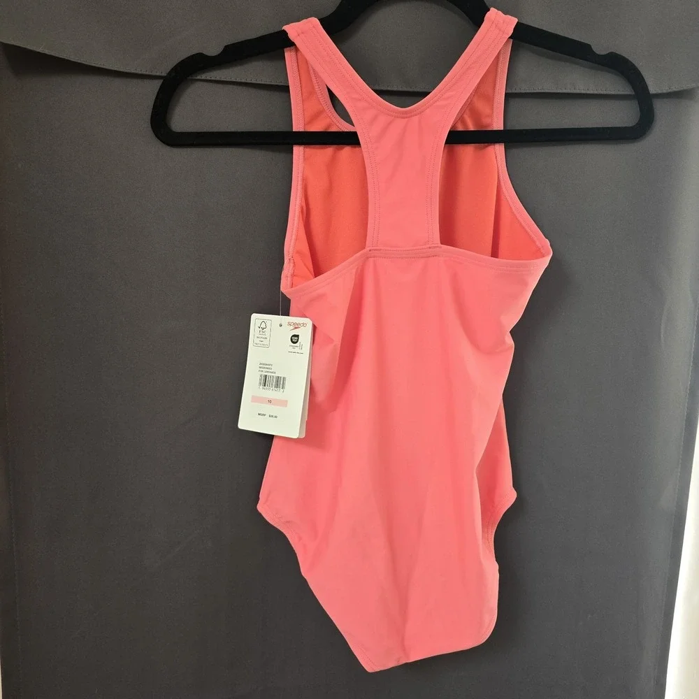Speedo Girls Swimsuit Size 10 Pink One Piece Solid Racerback NWT